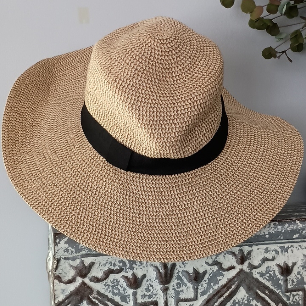 Charlie Paige Tan and Black Floppy Panama Hat